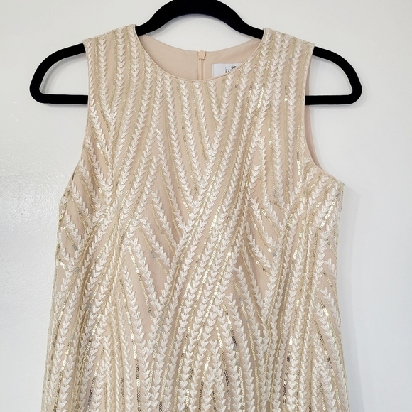 Belle Badgley Mischka Phoebe Gold Sequins Mini Dress Size 2 - Picture 4 of 12
